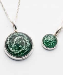 Memorial Pendants - Sterling Silver -  26mm  and 15mm  - emerald green