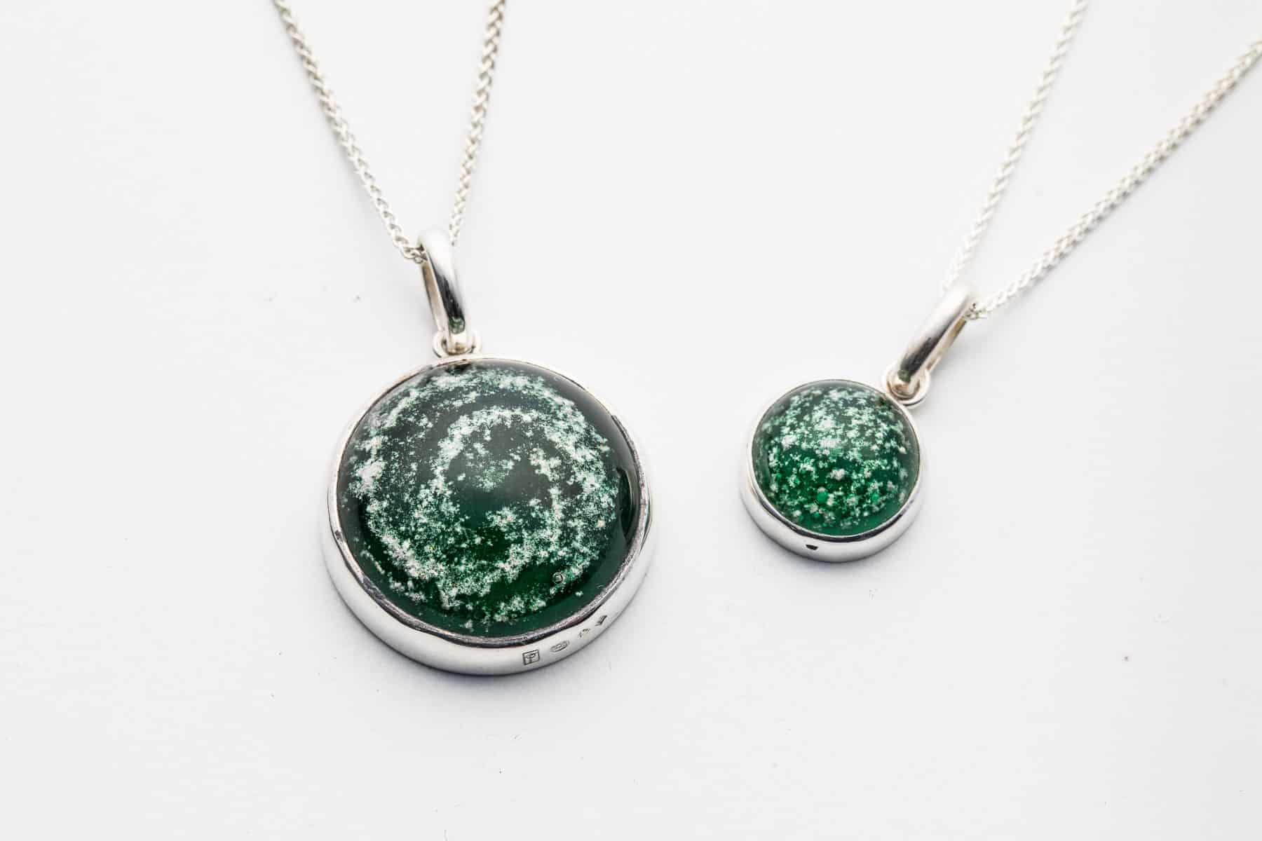 Memorial Pendants - Sterling Silver - 26mm and 15mm - emerald green